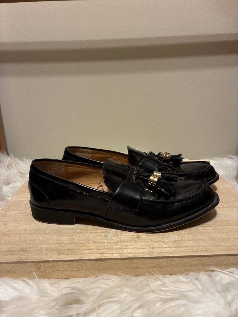 Zara Black Patent Leather Tassel Loafers